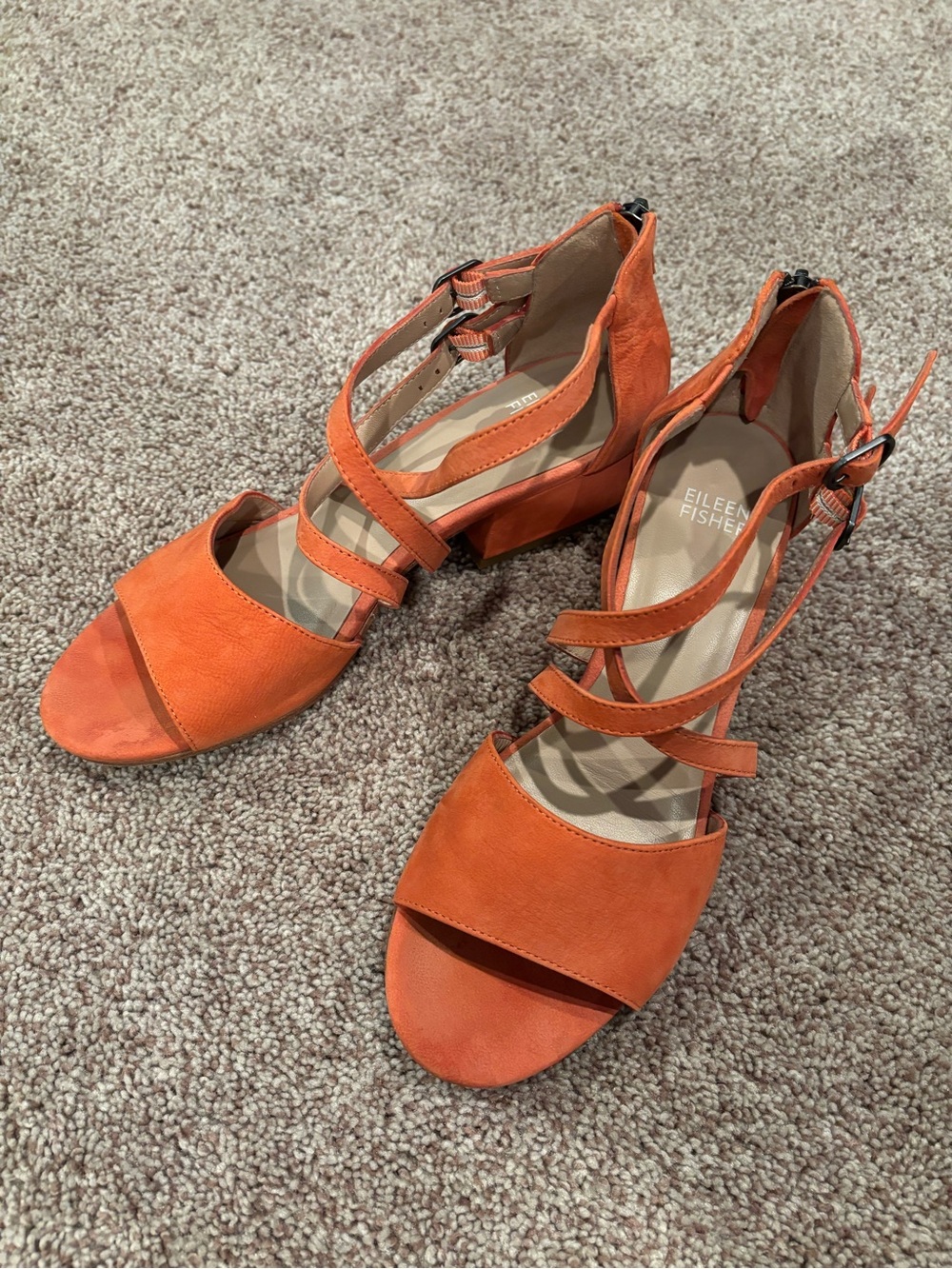 Eileen Fisher Orange Strappy Block Heel Sandals